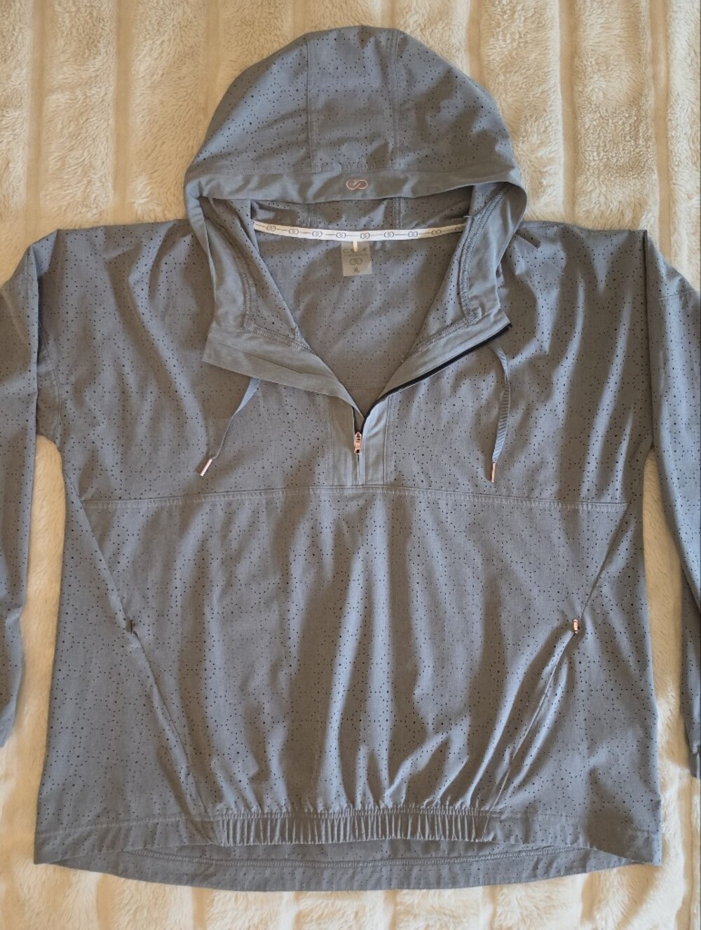 CALIA by Carrie Underwood Perforated Half-Zip Hooded Pullover Jacket - Gray